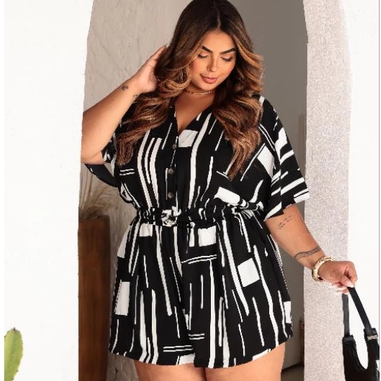 Macaquinho Plus Size Feminina Macacão Moda Verão TAMANHO UNICO EXG 46 AO 50 — imagem 1