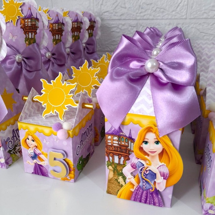 Kit Caixinhas Personalizadas Rapunzel Pegue e Monte Lembrancinha Festa Infantil Aniversário