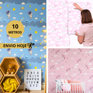 Papel de Parede Infantil Adesivo Autocolante Quarto Menino Menina Bebê Nuvens Unicórnio Astronauta Céu Fofo 5/10 Metros em Oferta na Shopee