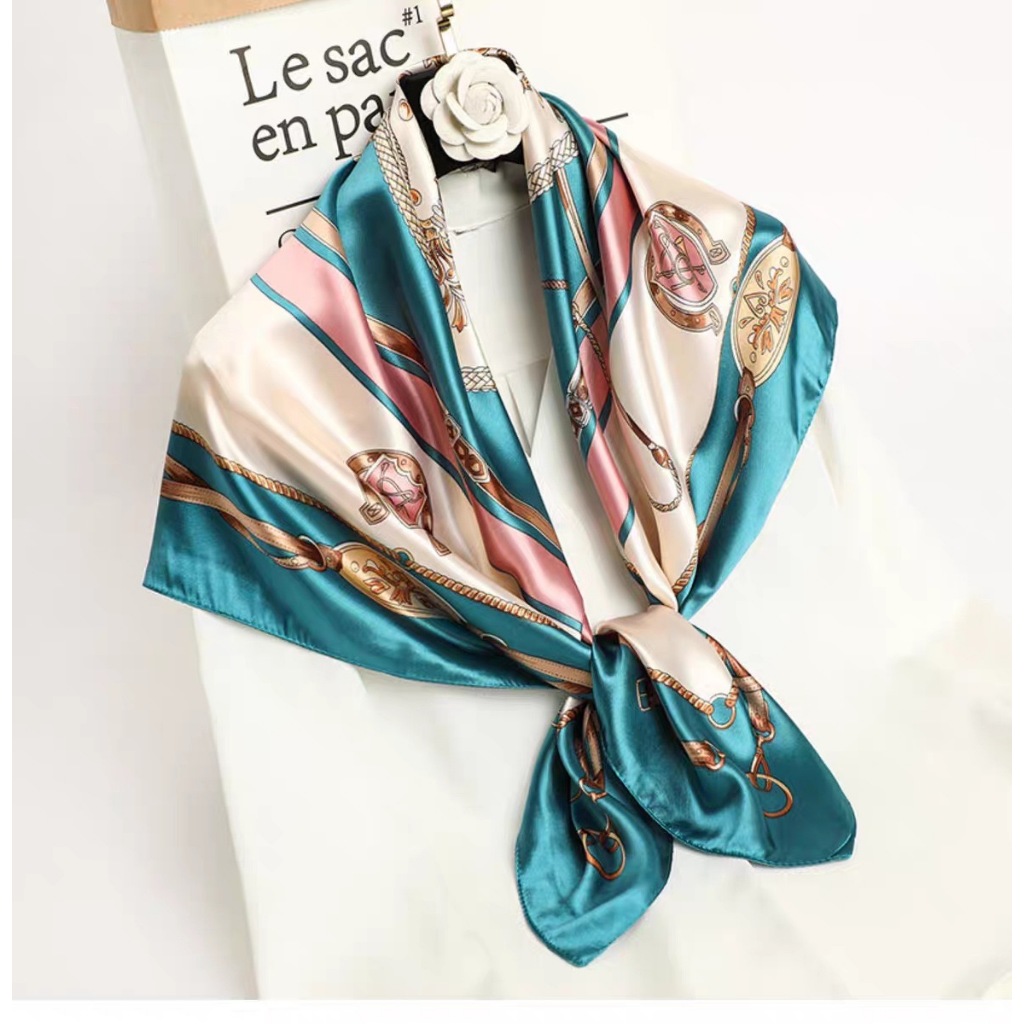 Lenço Cetim Bandana Cachecol Seda Colorido Echarpe Lenço para Praia 90cmx90cm Lenço Grande Padrão Retrô