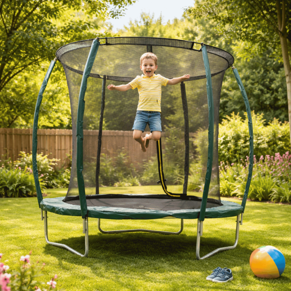Cama Elástica 8FT 2,45m Infantil com Rede de Proteção Trampolim Grande Resistente Verde Segurança