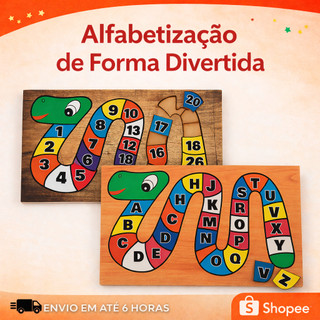 Brinquedo Pedagógico Quebra Cabeça Letras e Números Alfabetização Educativo Madeira em MDF Tabuleiro