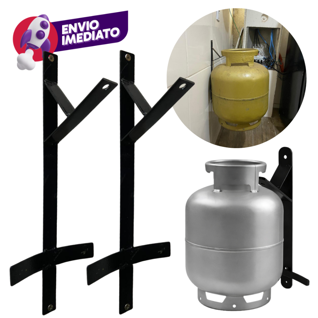 Kit Suporte Reforçado Botijão Gás P13 Antifurto Trava Parede Suspenso Chave Facilitadora Troca Gás