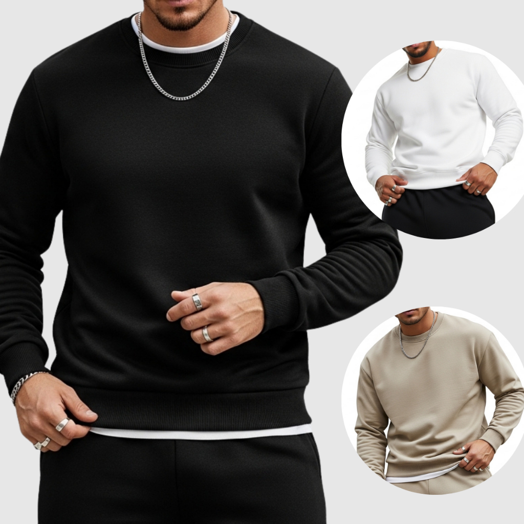 Moletom Gola Careca Unissex Flanelado 100% Algodão – Básico Atemporal para o Inverno em Oferta na Shopee