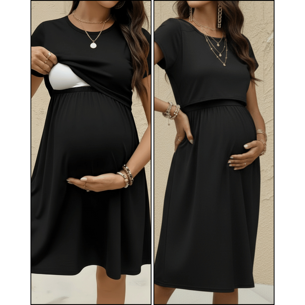 Vestido Amamentaçao Gestante Midi Casual Maternidade Elegante Simples Confortável Basico M ao G1