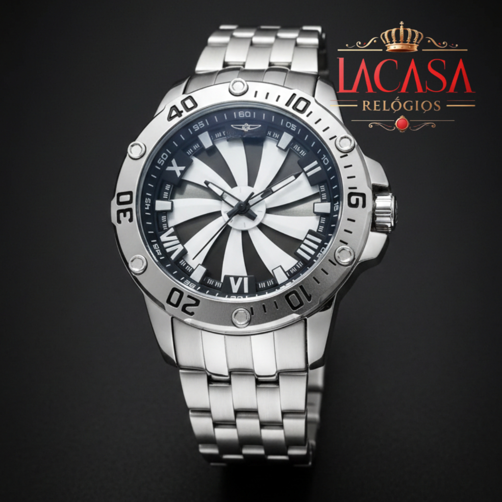 Relógio Masculino Luxo Prata Aço Inoxidável Elegante Roleta Cassino Quartzo Branco Vermelho Azul