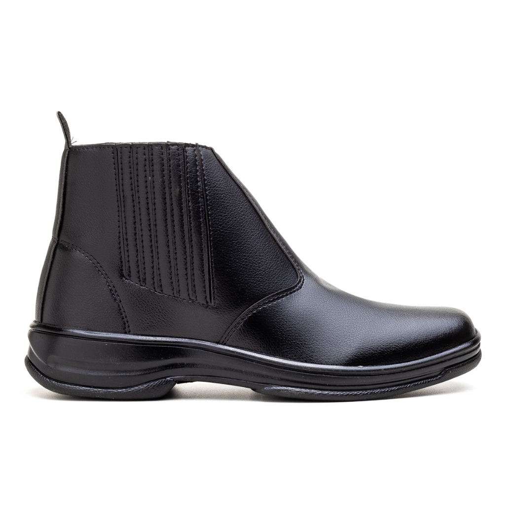 Bota Botina Masculina De Couro Sintético Confortável Trabalho Casual Solado Antiderrapante Costura Reforçada Resistente