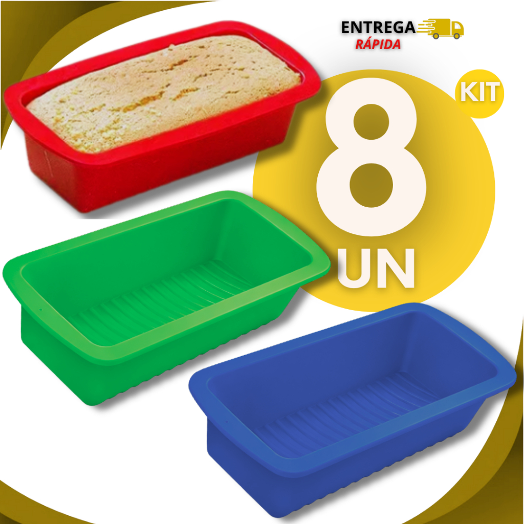 Kit 8 Peças De Forma De Silicone Antiaderente Para Pães, Bolos, Tortas Não Gruda
