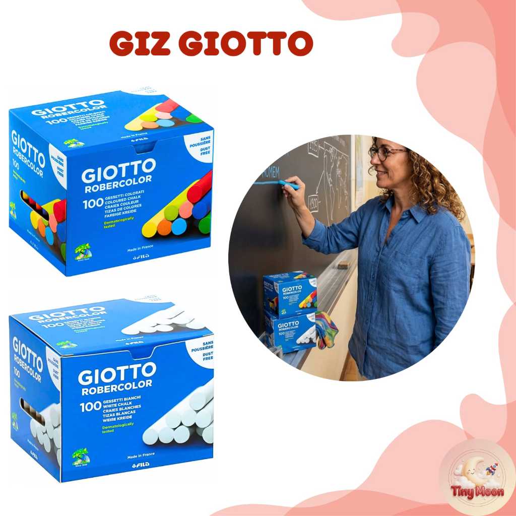 Giz Escolar Giotto Robercolor Hipoalergênico Branco Colorido Lousa Dermatologicamente testado