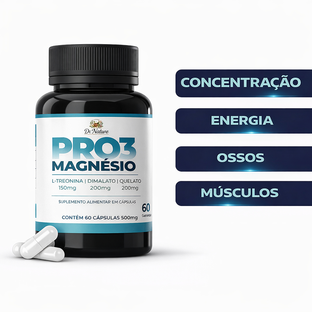 Pro3 Magnésio Premium - 60 Cáps por Pote Treonato, Quelato e Dimalato | Saúde Muscular Cerebral em Oferta na Shopee