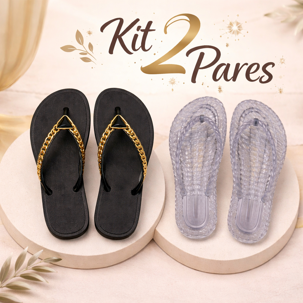 Kit 2 Pares Chinelo Feminino Confortável Plataforma Papete + 1 Chinelo Leve Dedo Transparente Jelly Sandália Rasteira