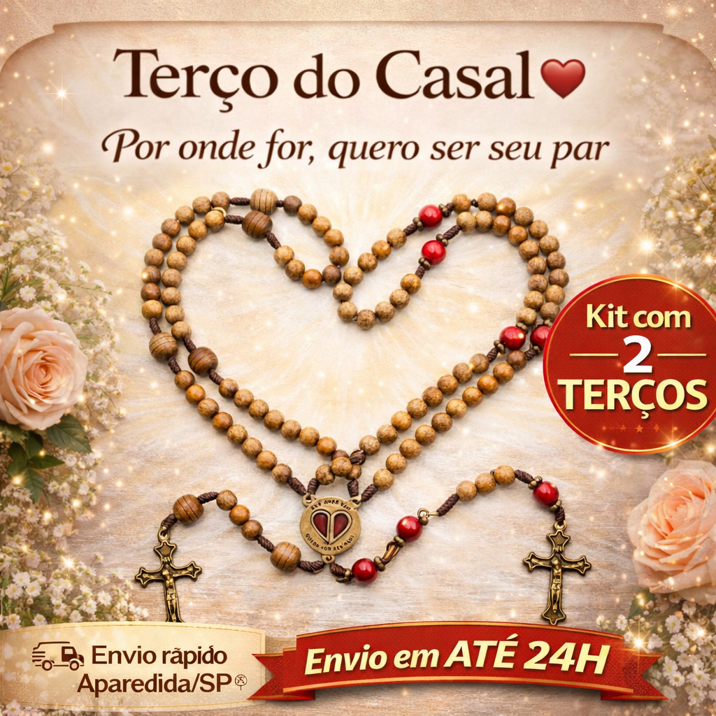 Kit 2 Terço Católico Do Casal em Madeira com Medalha e Cruz – “Por Onde For, Quero Ser Seu Par” em Oferta na Shopee