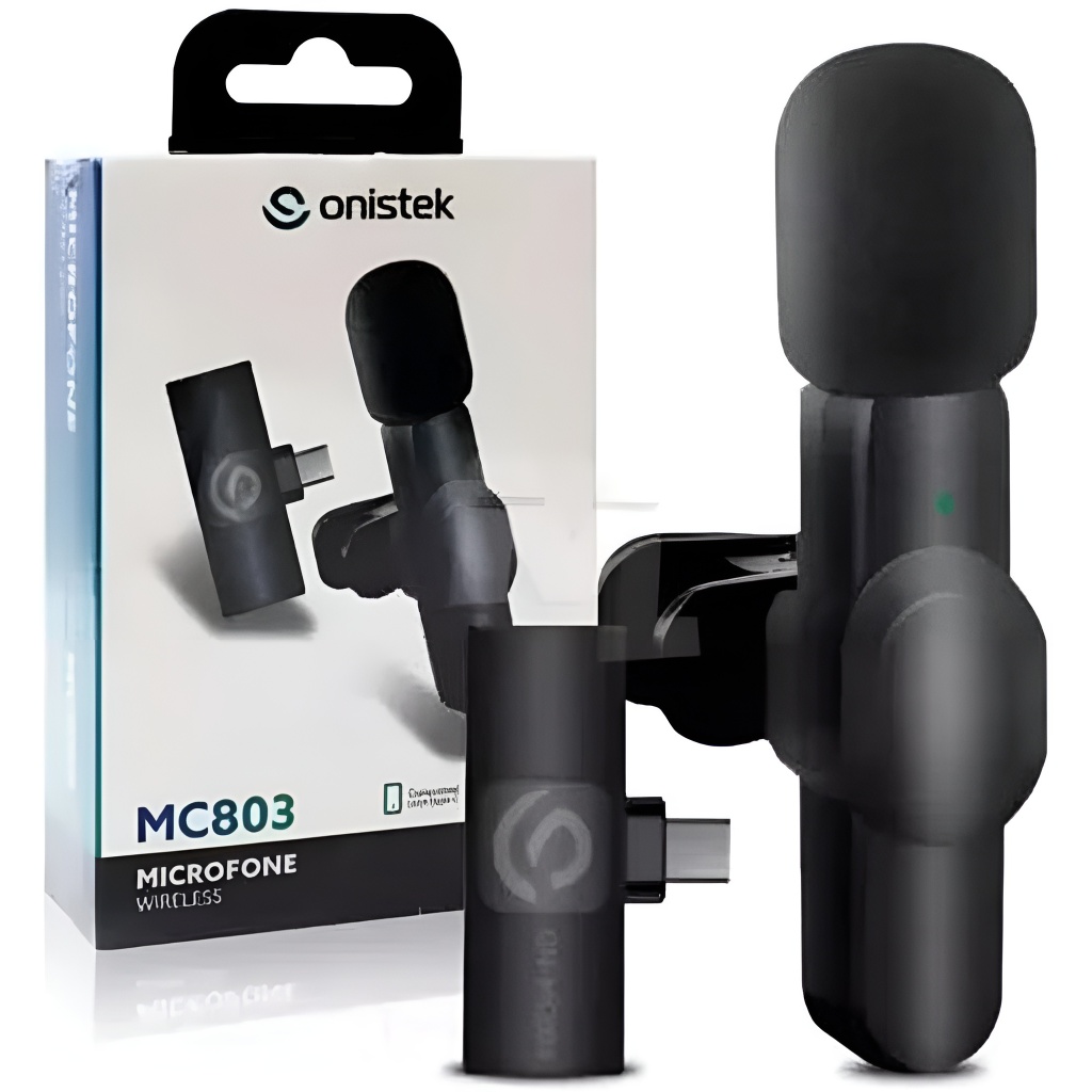 Microfone De Lapela Sem fio Tipo C Preto Mc803 Onistek