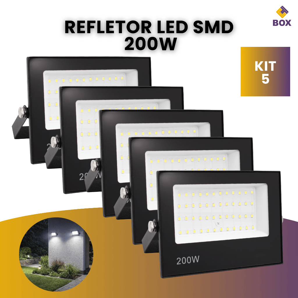 Kit 5 Refletor Ip66 Led Holofote 200w Bivolt Forte Luz Branco Frio em Oferta na Shopee