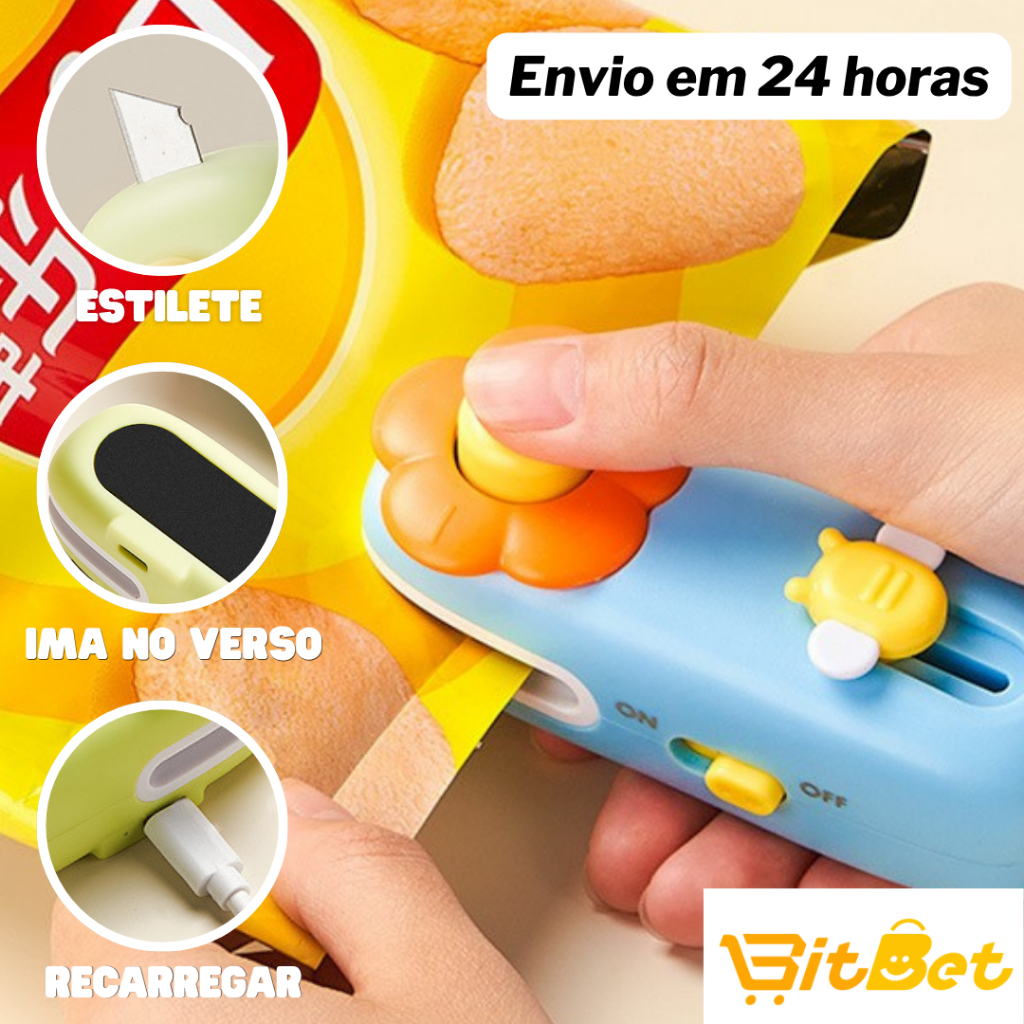 Mini Seladora Portátil Magnética Manual com Cortador Embutido – Seladora de Plástico UT-34