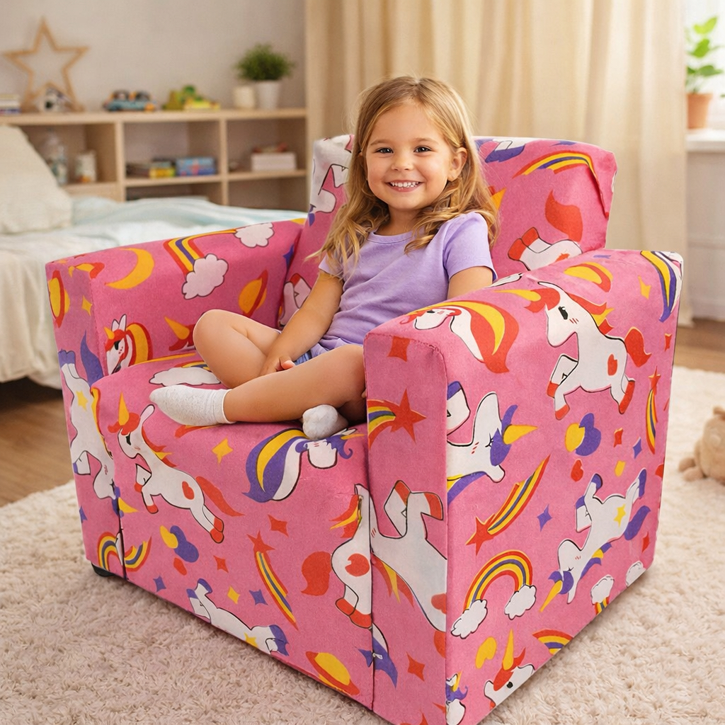 Sofá Infantil Unicórnio Menina Poltrona Infantil Confortável, Macia e Decorativa