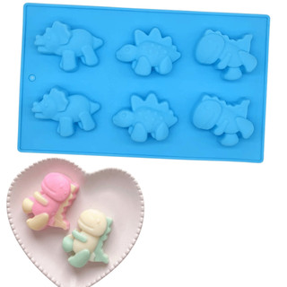 Molde de Silicone Dinossauro Grande 3 Tipos Forma Chocolate Sabonete Velas Doce 6 Cavidades
