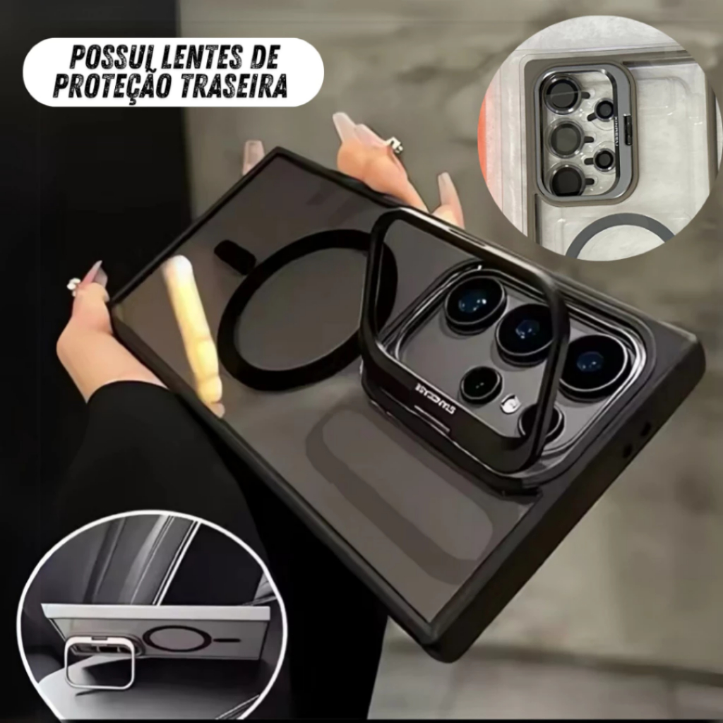 Capinha Magnética Magsafe + Lentes de proteção suporte p/ Samsung S25Ultra 25FE S24 S23Ultra S23Plus