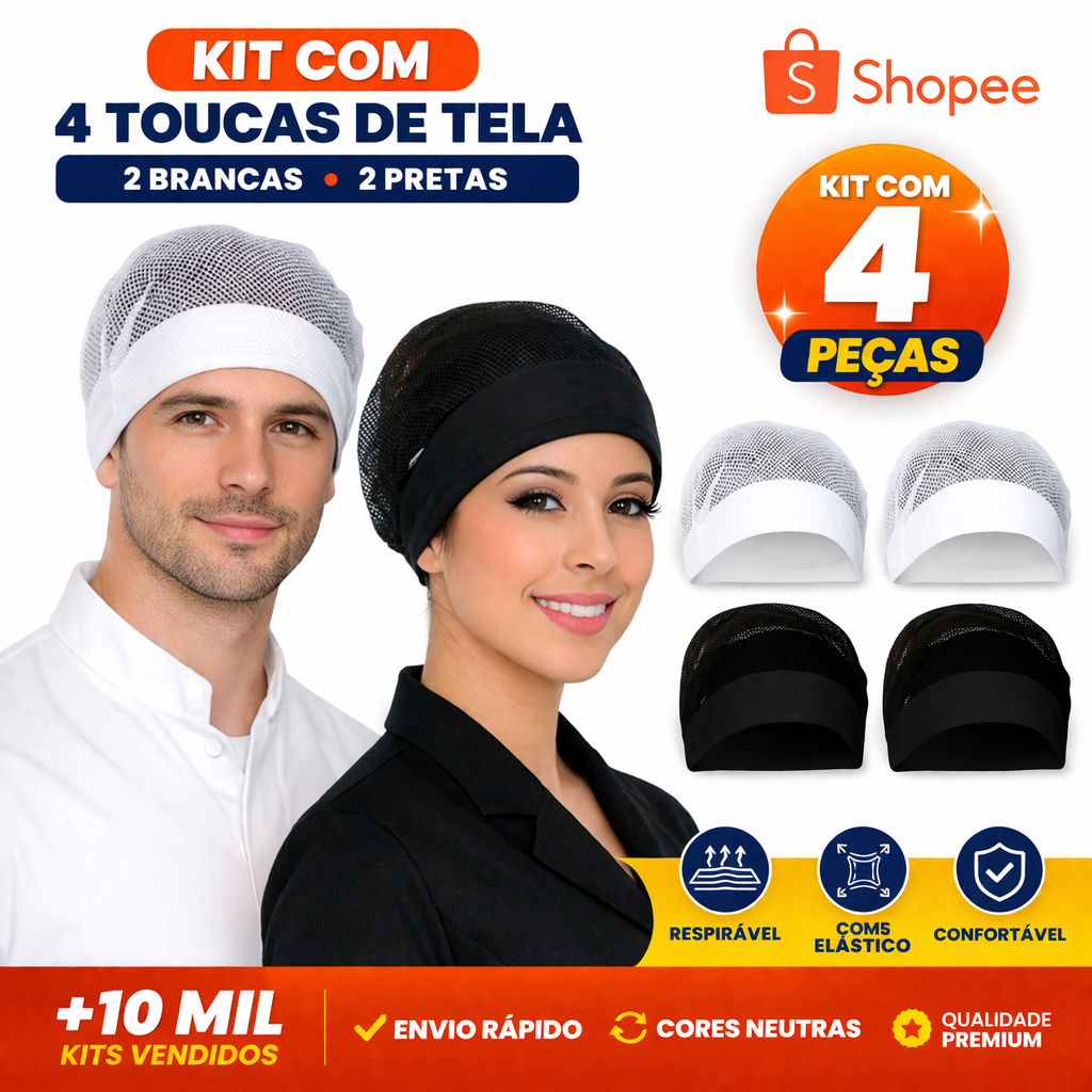 kit 4 Toucas Cirurgica,2 Branca e 2 Preta,Cozinha,Goumet,culinaria,padaria,restaurante,garçom,uniforme,chef,gastronomia