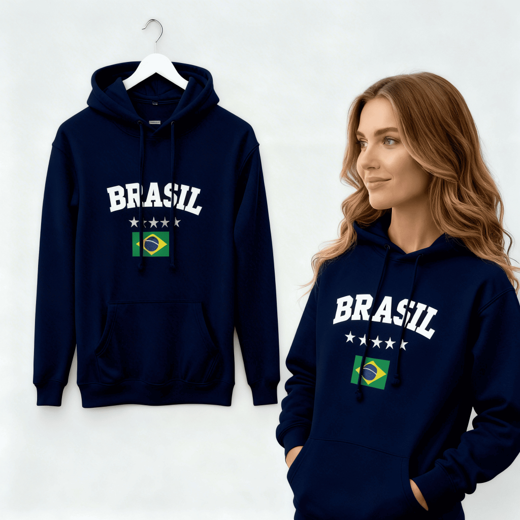 Moletom Brasil Feminino Masculino Canguru Flanelado Blusa de Frio Inverno Brasil Quentinho