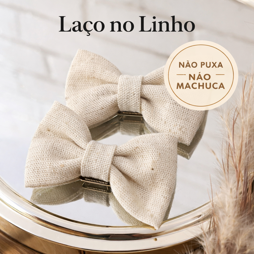 Parzinho de Linho  - Laços de cabelo - Parzinho de laços - Laço de Linho - Laço Minimalista Clássico