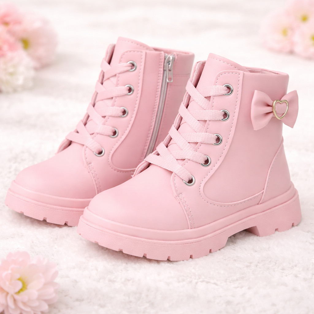 Bota Infantil Coturno Menina Laço Leve Confortavel Antiderrapante Macia Cadarco Casual Feminina