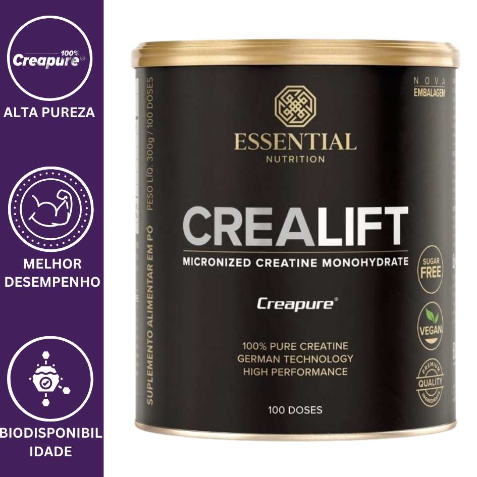 Crealift Creatina Monohidratada Creapure 300g Essential Nutrition Alta Pureza