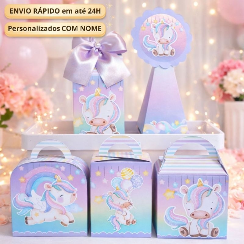 Personalizados Unicornio Candy Desmontada Caixinha Lembrancinha Kit Festa Aniversário Menina Aquarela Baby Juvenil
