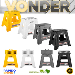 Banqueta Banquinho Dobrável Plástica Vonder 36cm Anti Derrapante Suporte até 150kg Original Top