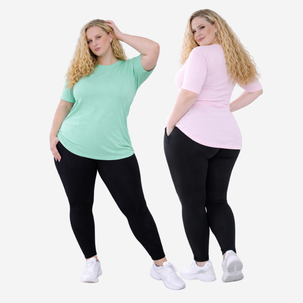 Kit 2 Camisetas Femininas Plus Size Longas Básicas Lisa Gola Redonda Manga Curta Confortável Tapa Bumbum