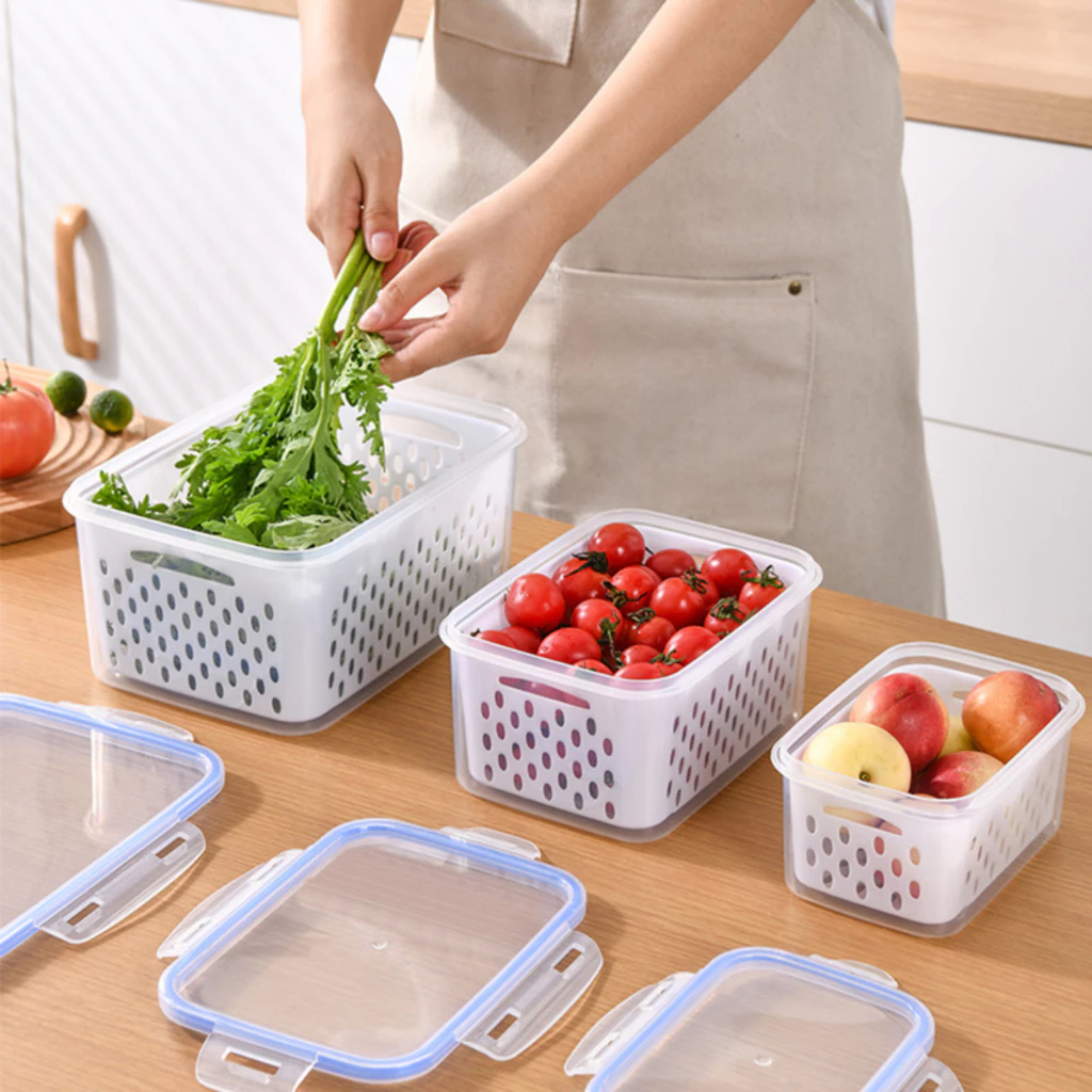 3 Organizadores Potes Hermetico para Geladeira 850ML / 1750ML / 3300ML Alimentos e Vegetais