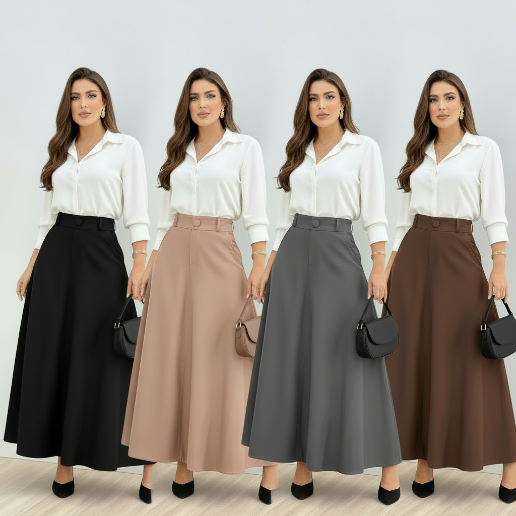 Saia Longa Feminina Alfaiataria com Bolso Cintura Alta  Moda Evangélica