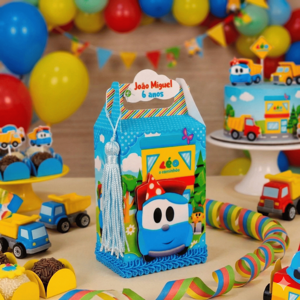 Mala Maletinha Personalizados Leo o Caminhão Lembrancinha Aniversário Festa Decoração Papelaria 3D