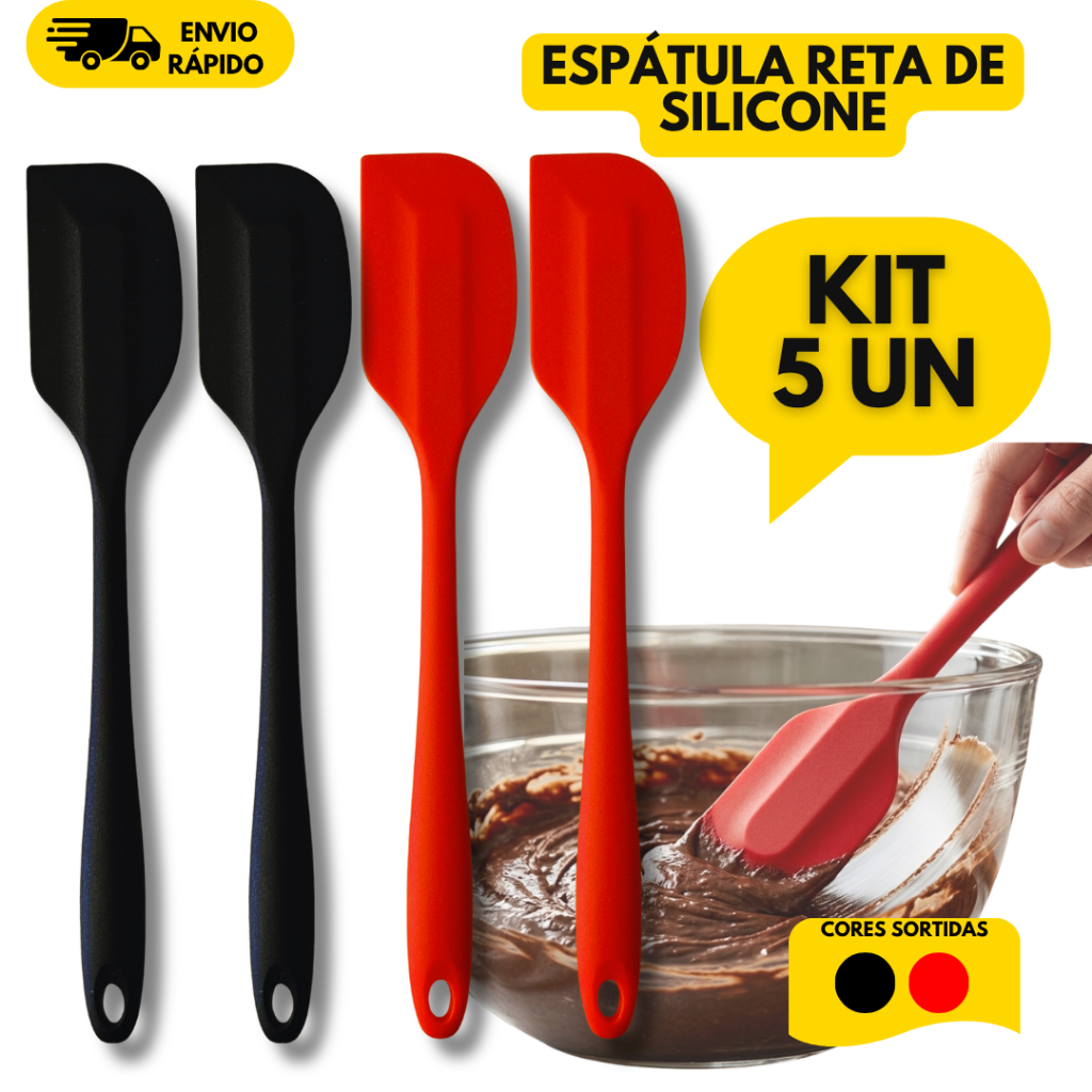 Kit 5 Espátula Reta de Silicone Pão Duro Confeitaria Brigadeiro Bolo Profissional