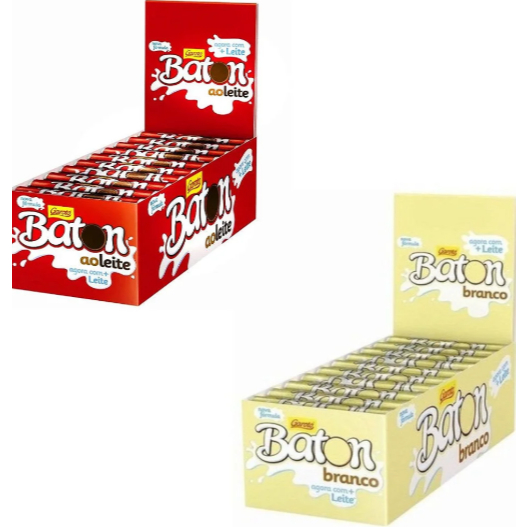 Kit C/2 Caixa de Chocolate Ao Leite + Branco 16g - Baton C/60