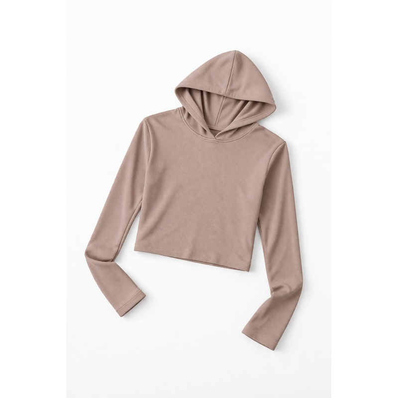 Blusa/croped mais alongado manga longa com capuz