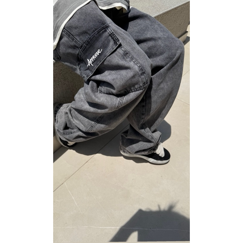 Calça cargo masculino estonada APPROVE jeans marmorizada larga streetwear