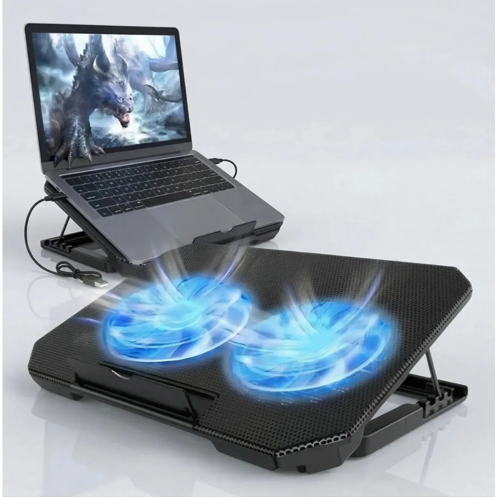 Cooler Base Refrigeração Notebook Azul - Ventiladores LED Silenciosos, Altura Ajustável, Porta USB Extra