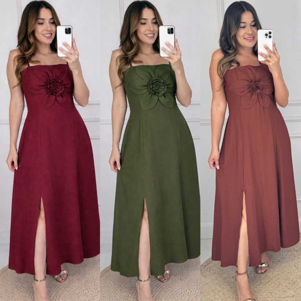vestidos femenino midi com flor para verao festa confortable elegante entrega imediata