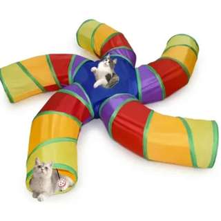 Túnel Dobrável para Gatos em T | Brinquedo com 3 Saídas e Janela, Diversão Felina