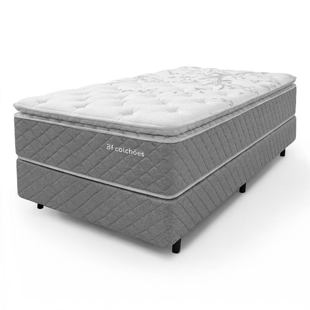 Cama Box Solteirão Colchão Molas Ensacadas com Pillow Top Extra Conforto 97x203x67cm BF Colchões