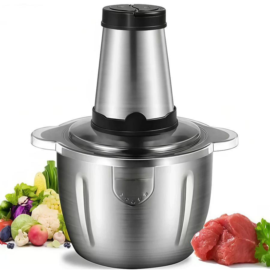 2 Litro Triturador De Alimentos Carne e Legumes Elétrico Multiprocessador 2 Modos Bivolt Inox Fácil De Limpar 110V/220v