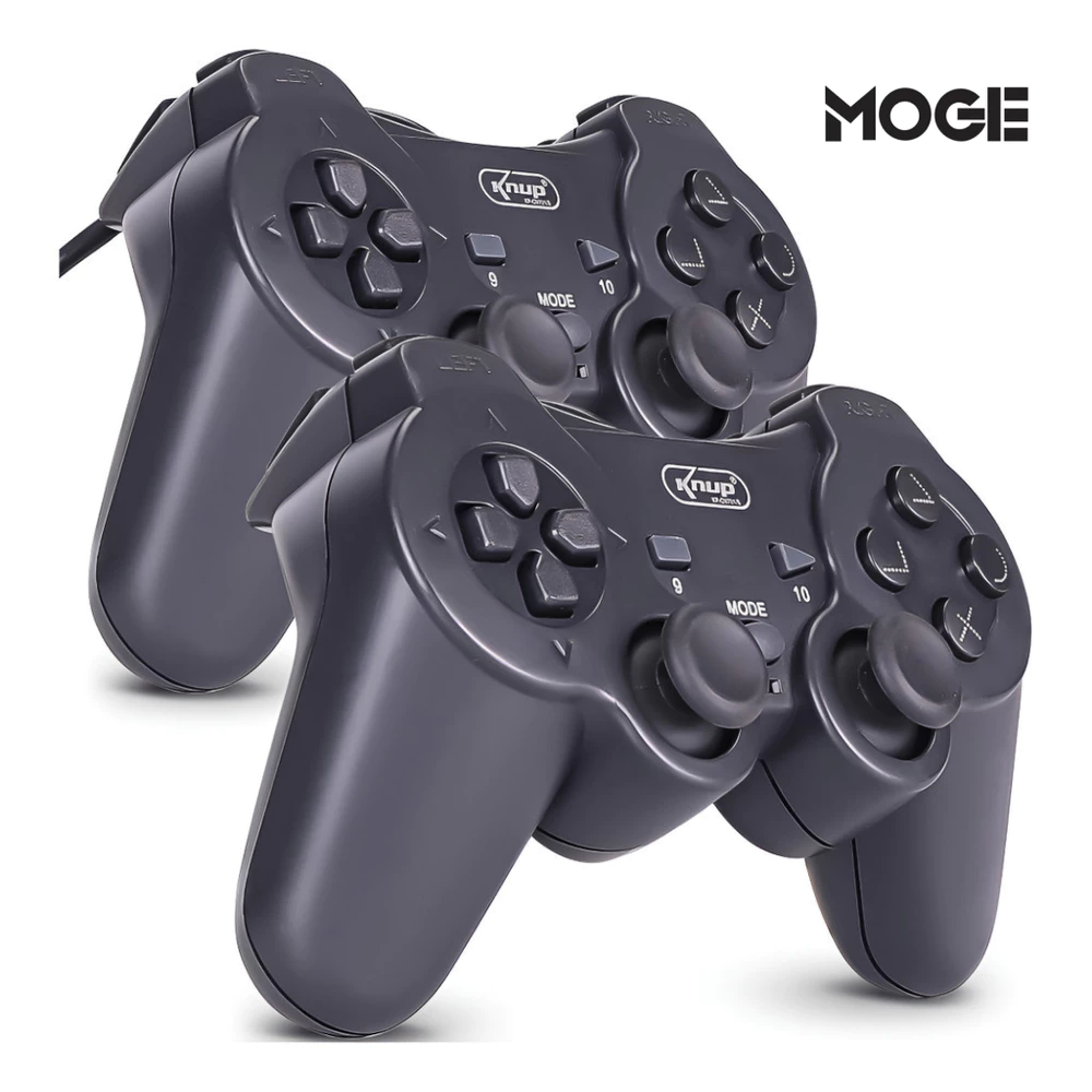 Kit 2 Controles Joystick USB para PC | Vibração | Plug & Play | Compatível Windows e Linux