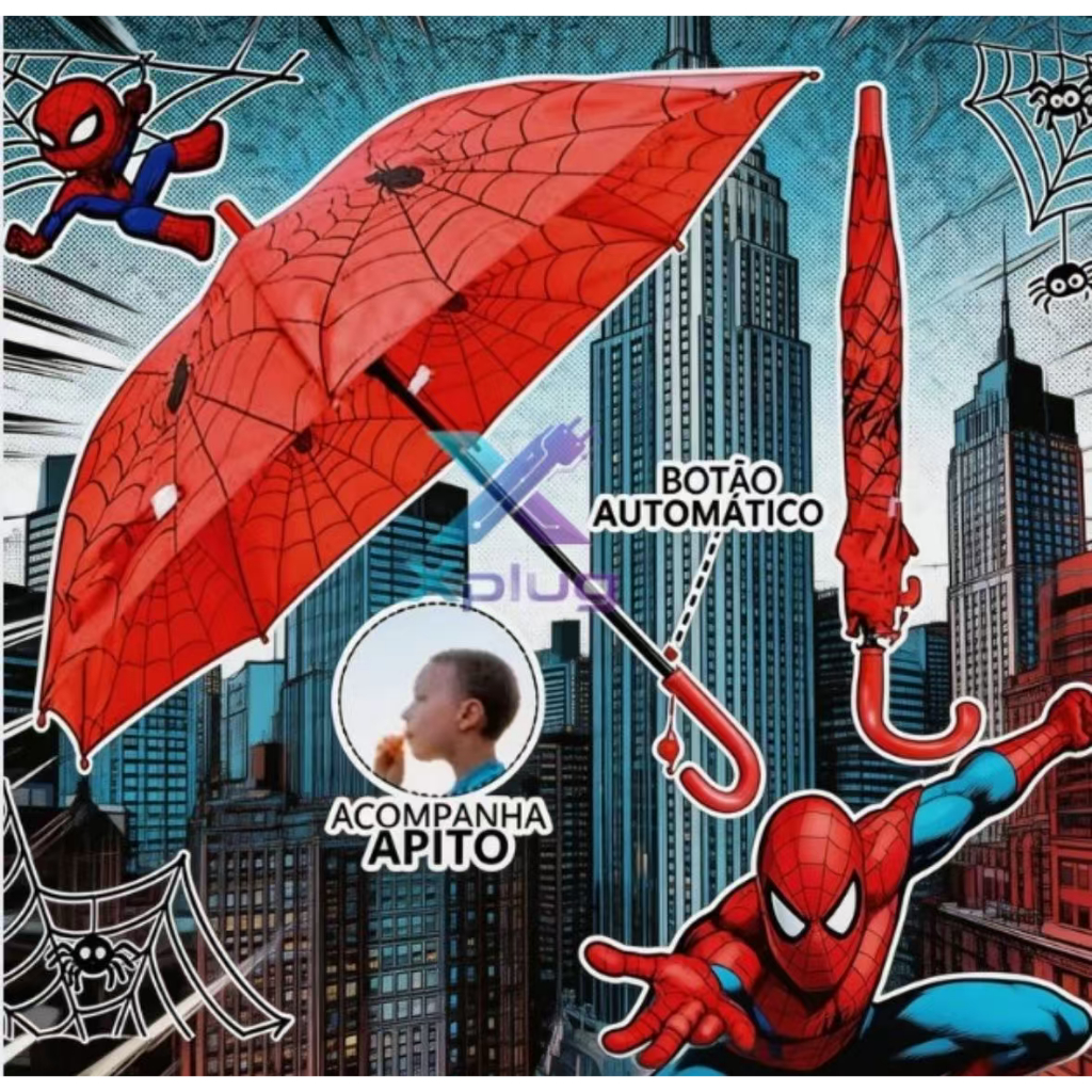 Guarda Chuva Infantil Homem-Aranha Automático Reforçado com Apito Sombrinha Criança Anti Vento em Oferta na Shopee