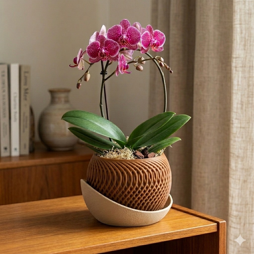 Vaso para Orquídea 3D Decorativo com Base Design Moderno