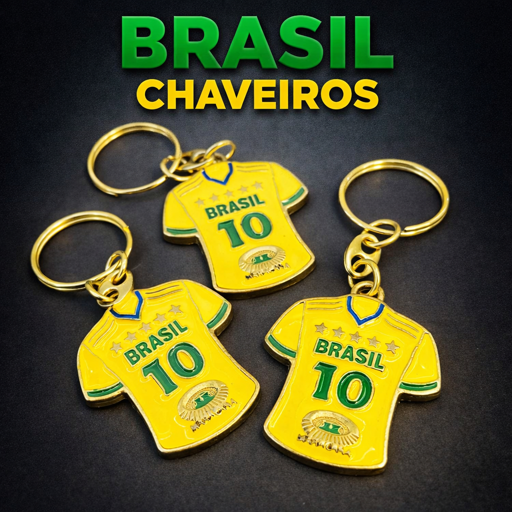 Chaveiro Camisa Brasil 10 Frente e Verso Metal Premium Seleção Brasileira Copa do Mundo
