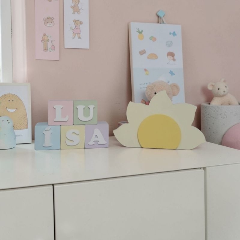 Decoração sol com cubos nomes infantis decoração cenario de festa decoracao de quarto infantil enfeite de mdf