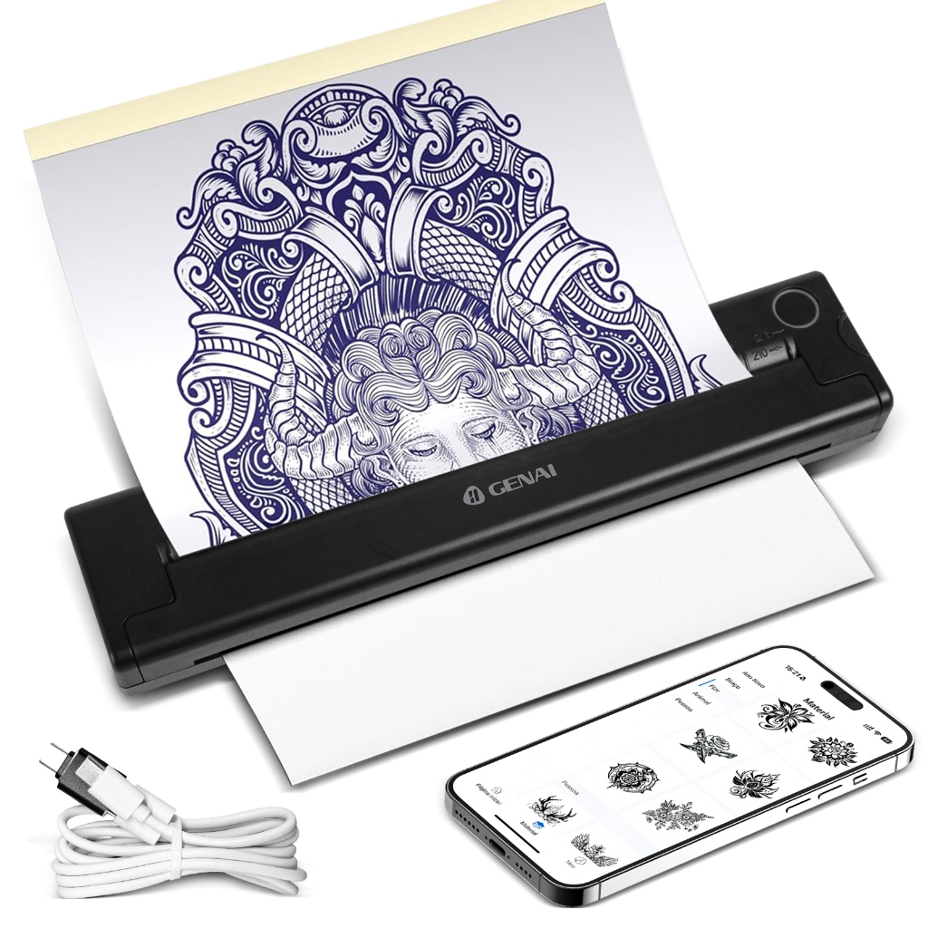 Impressora de Tatuagem Térmica Decalque Portátil Ios Android Bluetooth Windows A4 sem Tinta