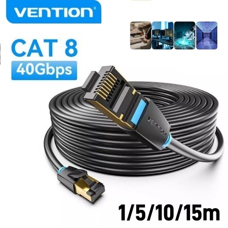 Cabo Ethernet Vention Cat8 40Gbps Super Speed SFTP Cabo de Rede Lan com Conector banhado a ouro RJ45 para Modem