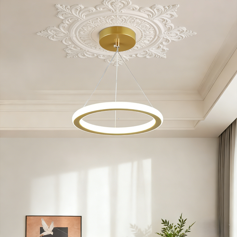 Lustre Pendente LED Circular Luxo - Luz Tricolor 110V-220V para Quarto, Sala de Estar